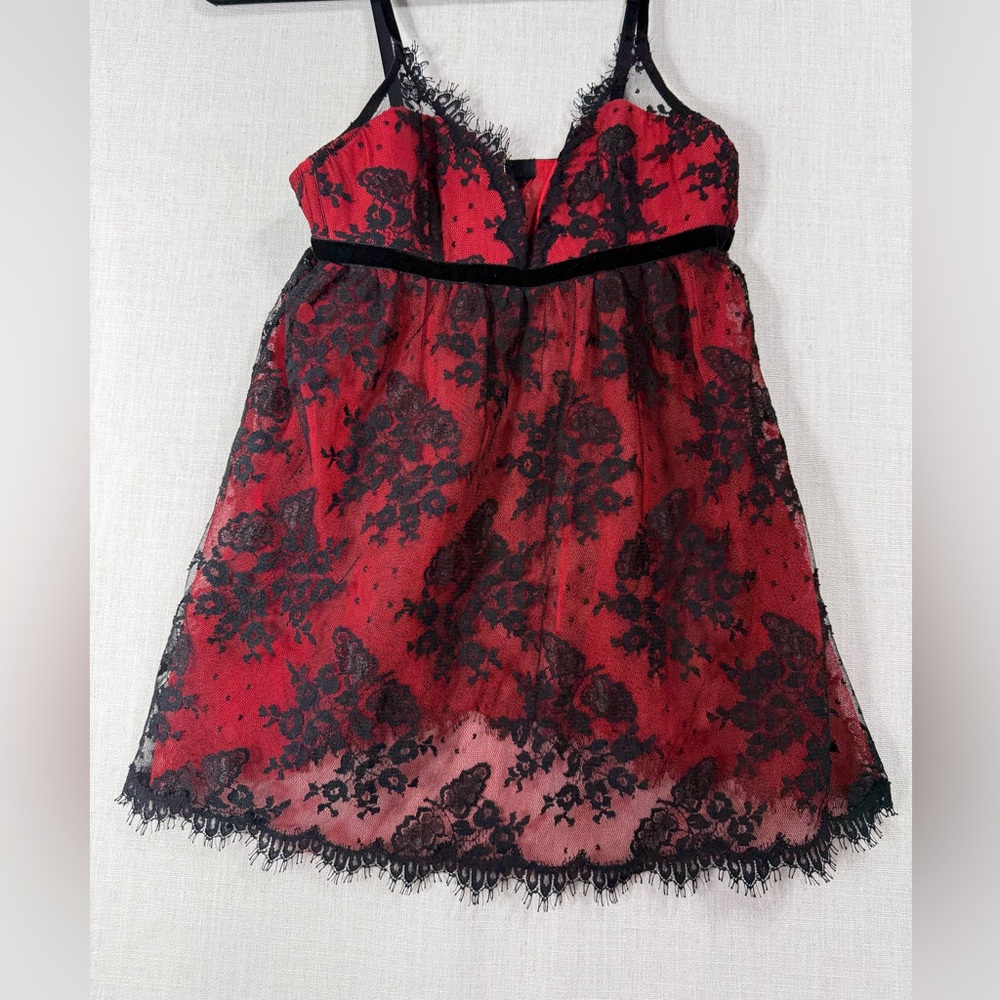 Y2K Victoria Secret sheer babydoll top velvet trim